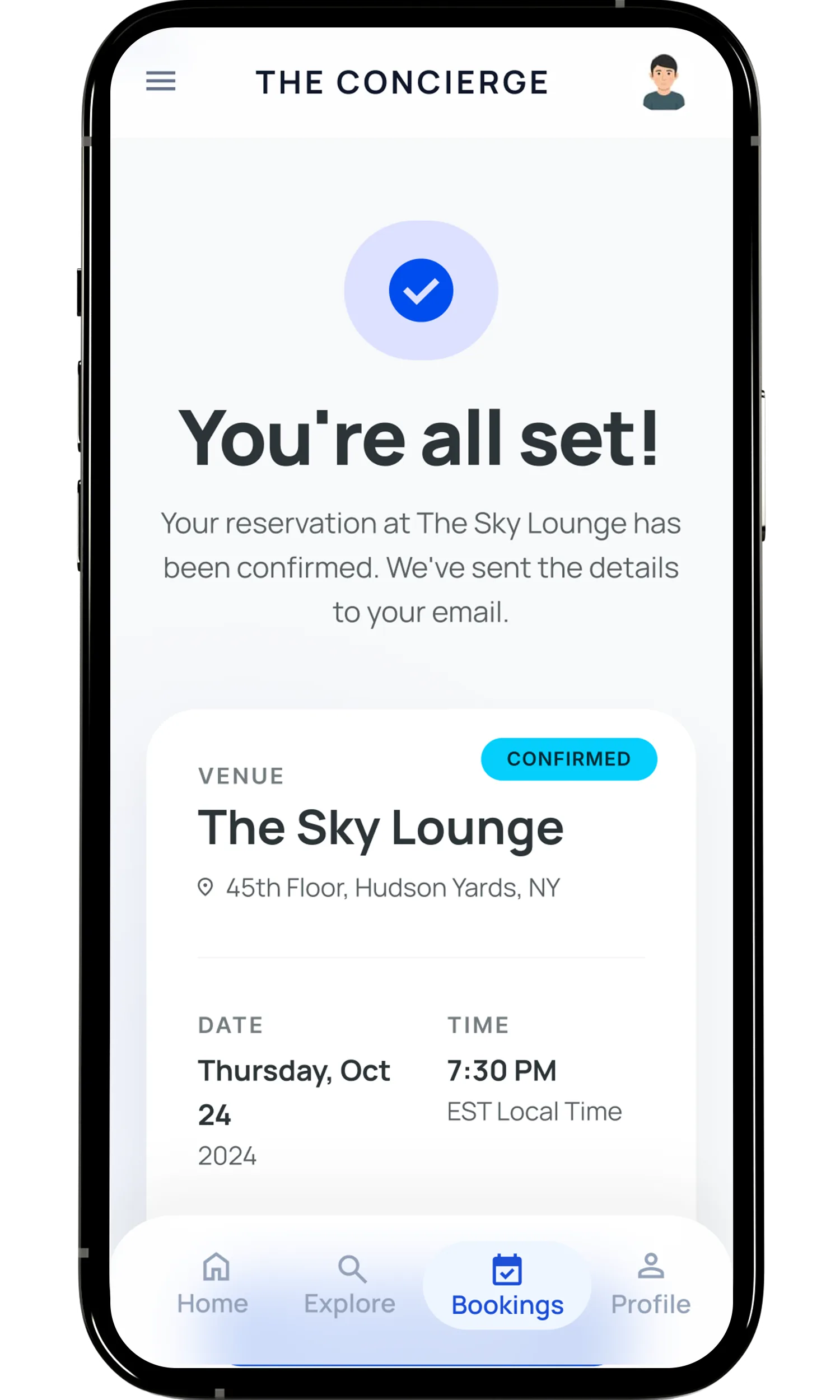 Reservation confirmation screen